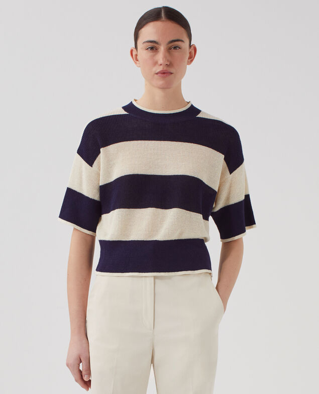 Pull cropped à manches courtes en lin H692 large baritone