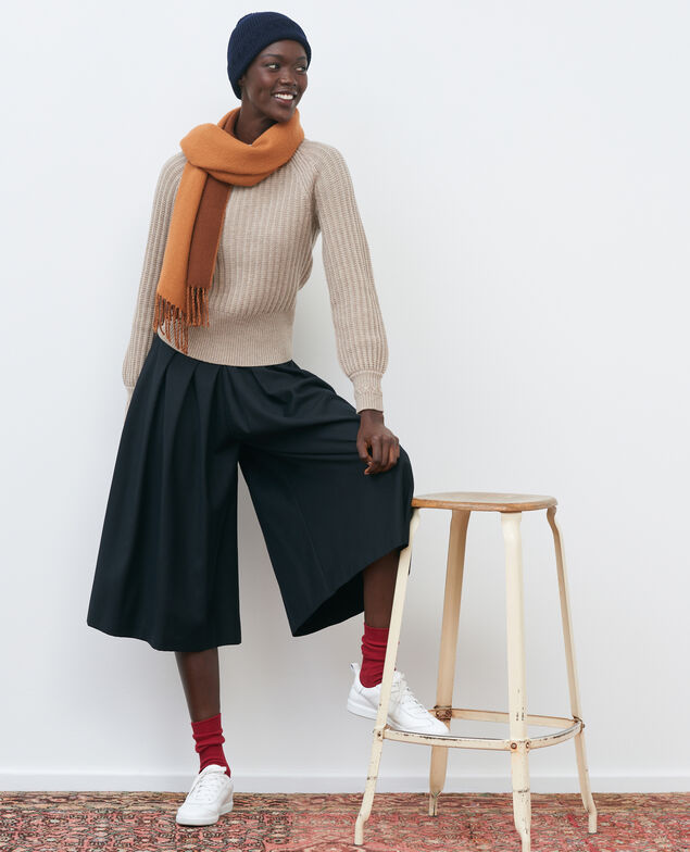 BABETH - Jupe culotte à plis en laine et cachemire Black beauty