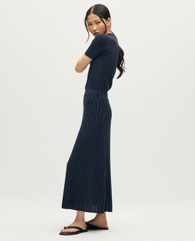 Jupe longue en maille c&ocirc;tel&eacute;e L682 blue black