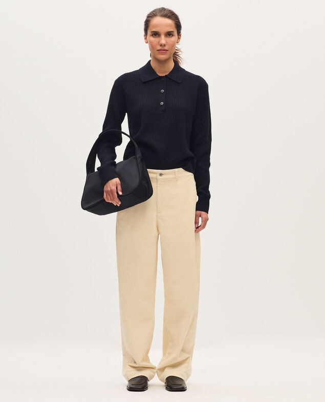 Pantalon barrel en velours côtelé U010 off white