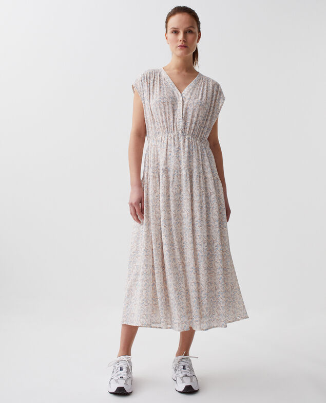 Robe longue en coton froissé H613 fleurette blue