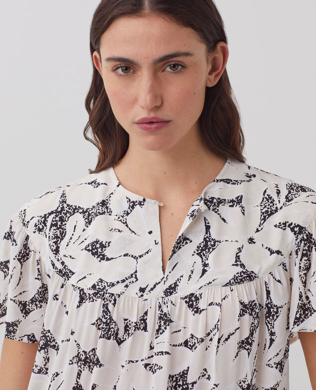 Blouse fluide à manches courtes J301 flower camo ecru