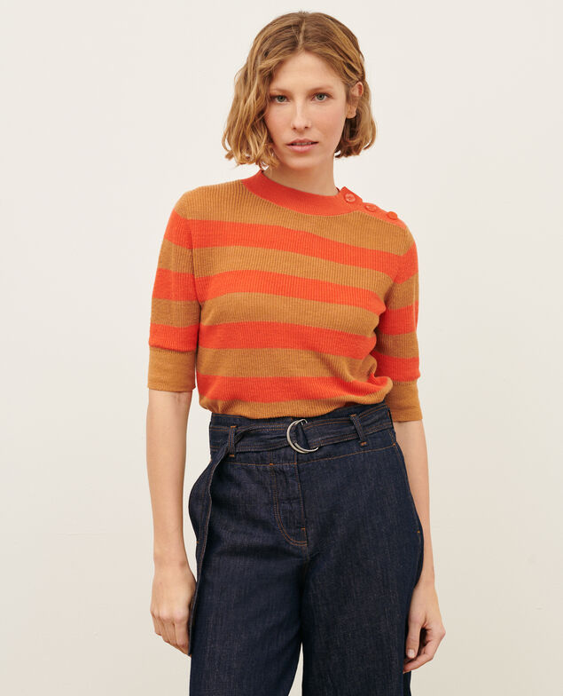 Pull manches courtes en lin 0240 tiger lily stripes