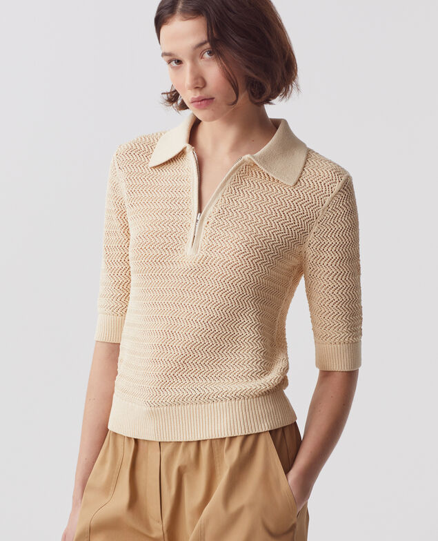 Pull col polo zippé en coton J300 natural