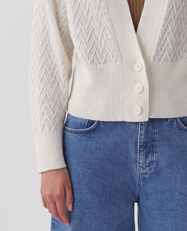 Cardigan col V en lin H303 white swan