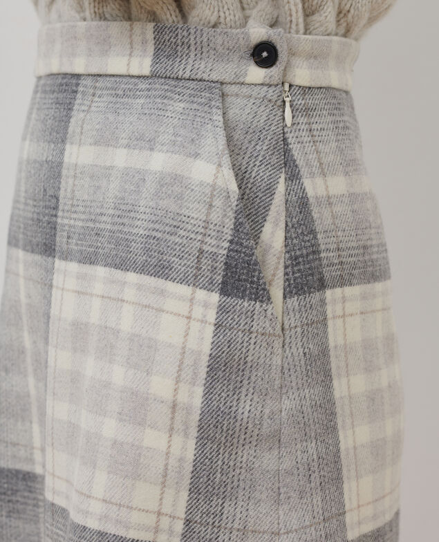 Jupe courte laine mélangée A003 white check