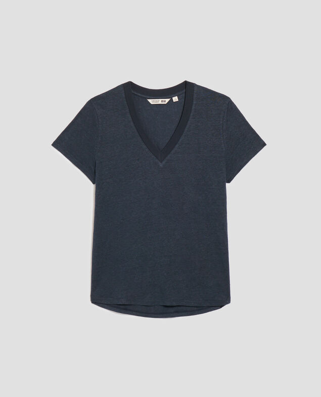 T-shirt col V en lin SARAH J690 blueberry