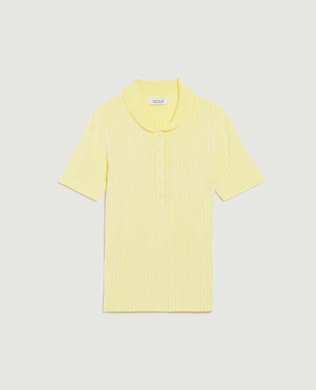 Polo  en maille c&ocirc;tel&eacute;e L433 white yellow