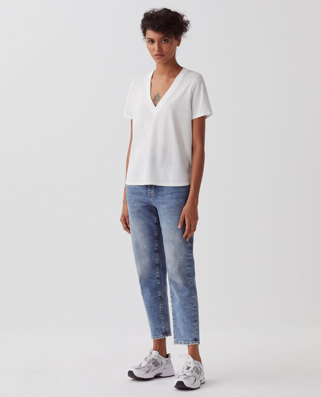 T-shirt col V en coton LEA H003 white