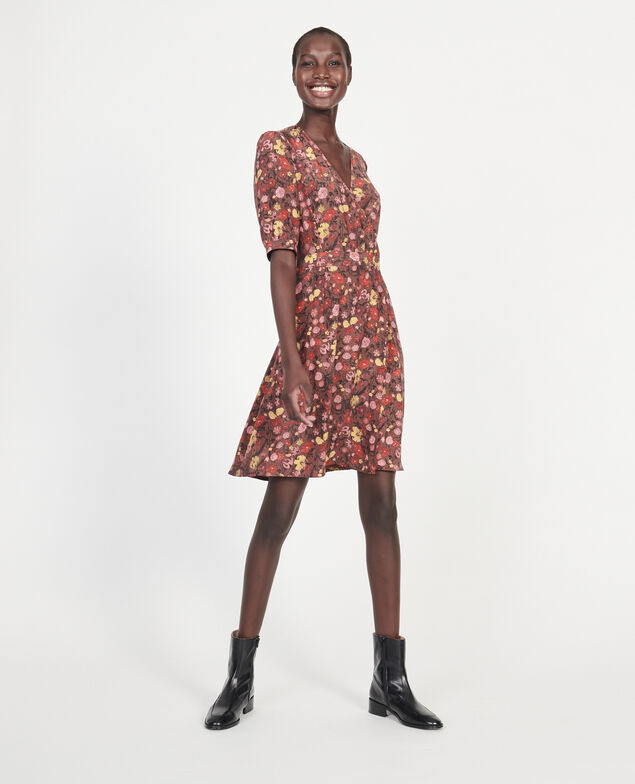 Robe cache-cœur courte en soie fleurie Print eden tortoiseshell
