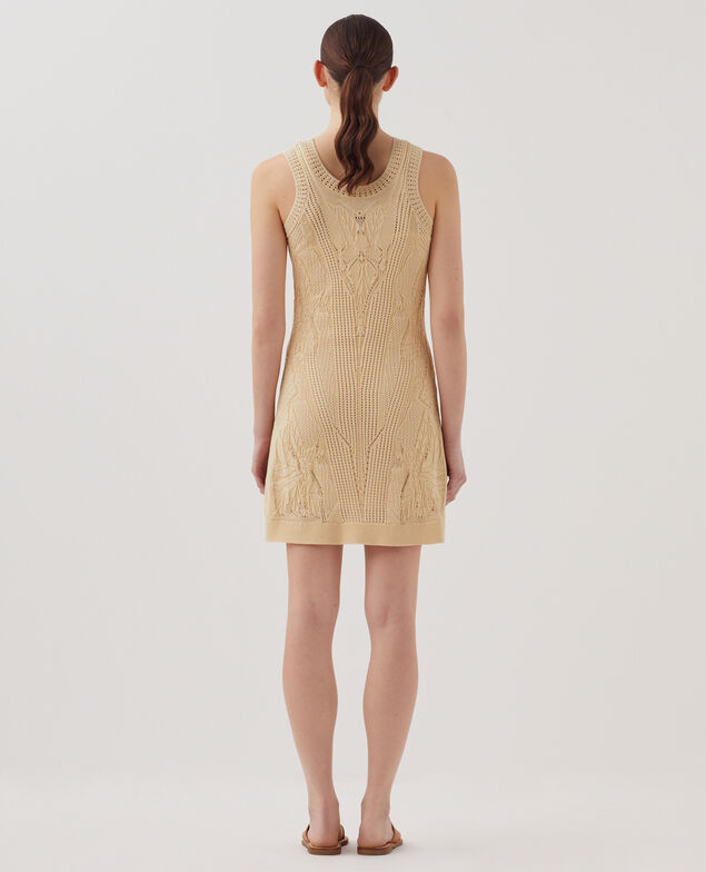Robe courte en crochet à motif floral J300 natural