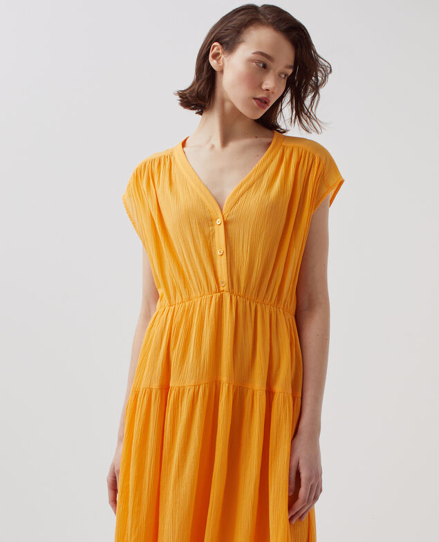 Robe longue en coton froissé H450 artisan's gold
