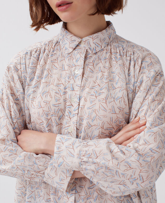 Chemise en coton froissé H613 fleurette blue