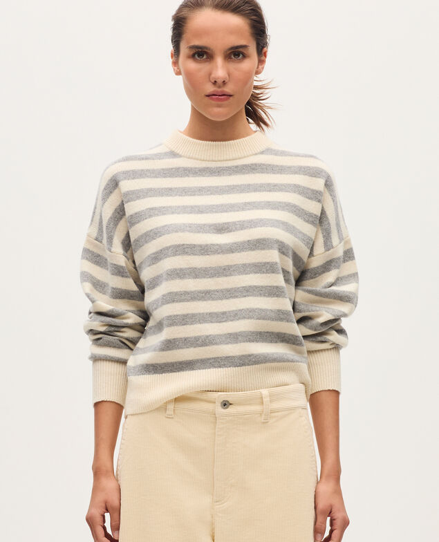 Pull col rond en laine K012 st grey white