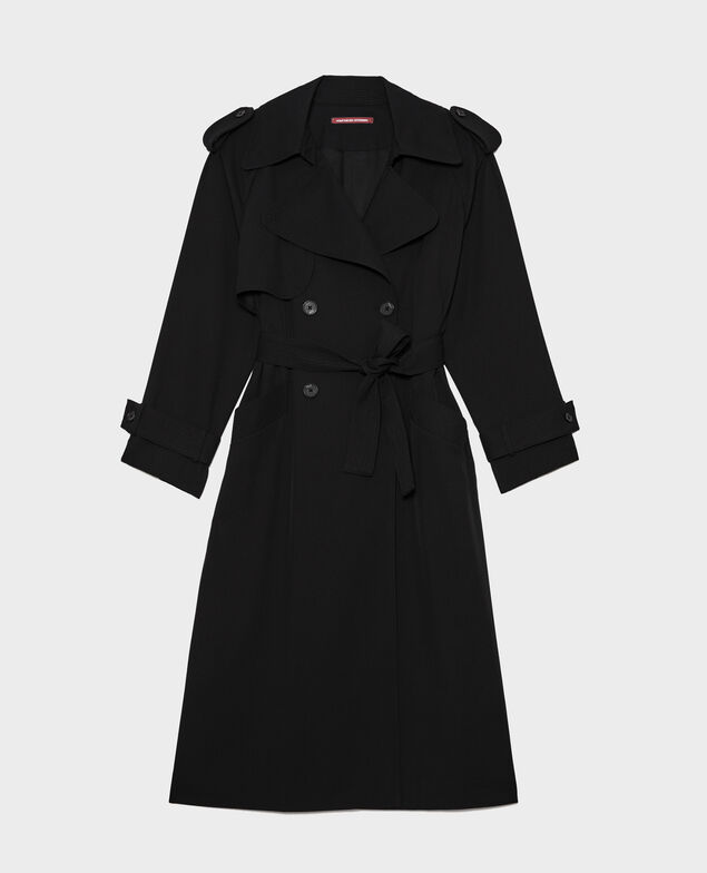 Trench oversize en laine fluide Black beauty
