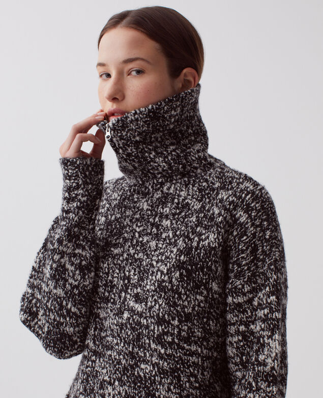 Pull à col camionneur zippé I099 boucle blk/white