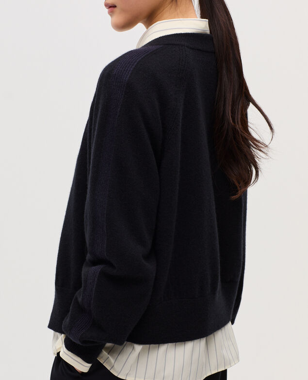 Cardigan col rond en cachemire K090 black st navy