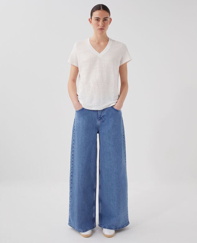 T-shirt col V en lin SARAH U010 off white
