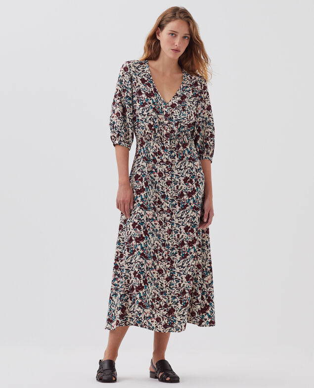 Robe longue fluide LUDIVINE J751 leaf burgundy