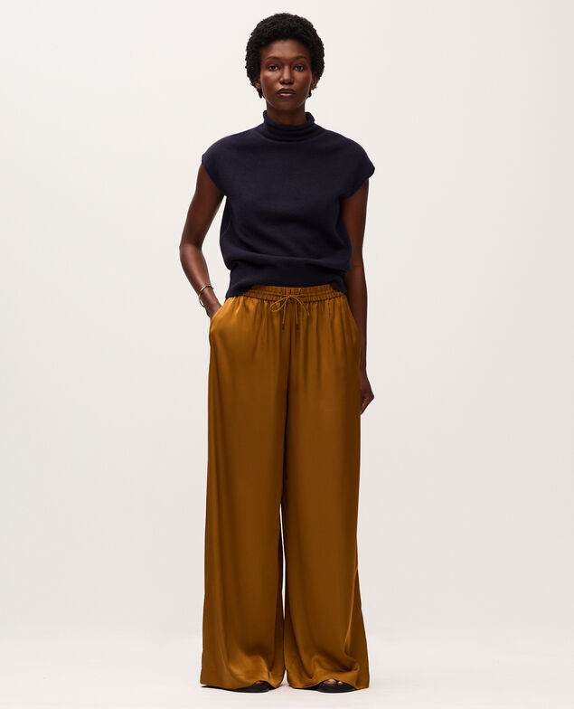 Pantalon large fluide satiné K340 bone brown