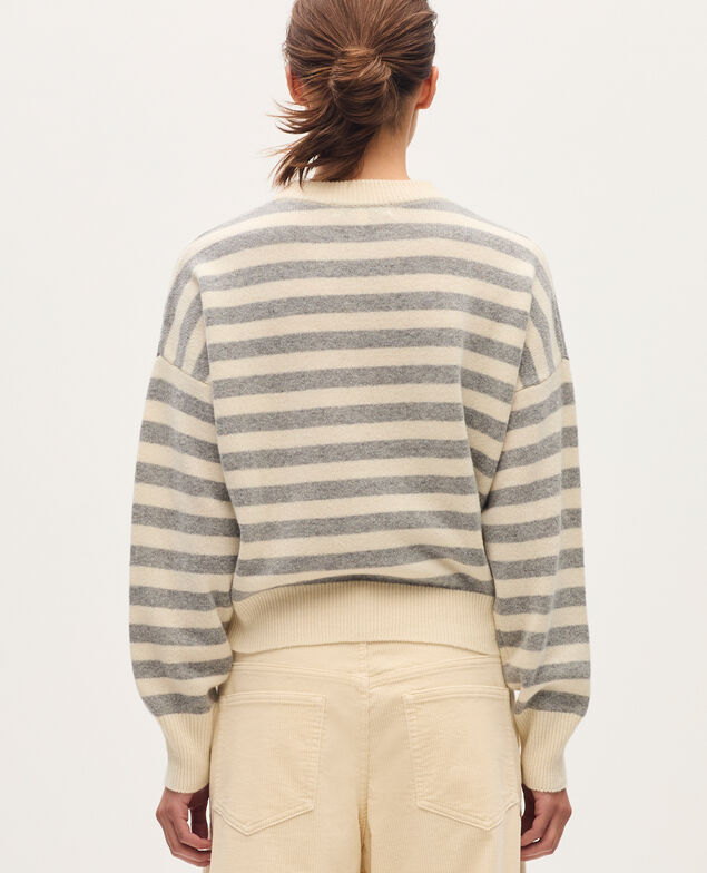 Pull col rond en laine K012 st grey white