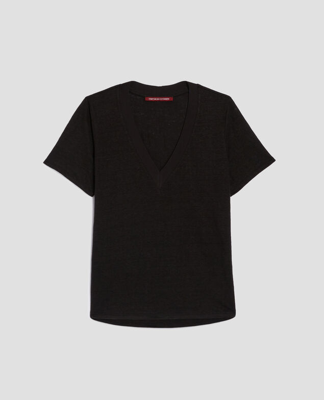 T-shirt col V en lin SARAH H091 black beauty
