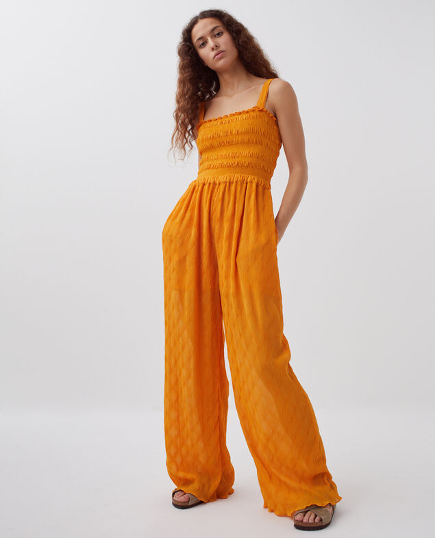 Combinaison longue fluide à smocks H221 orange butter