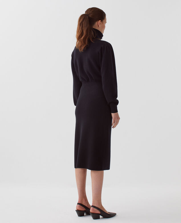 Jupe midi zippée en laine mérinos H091 black beauty