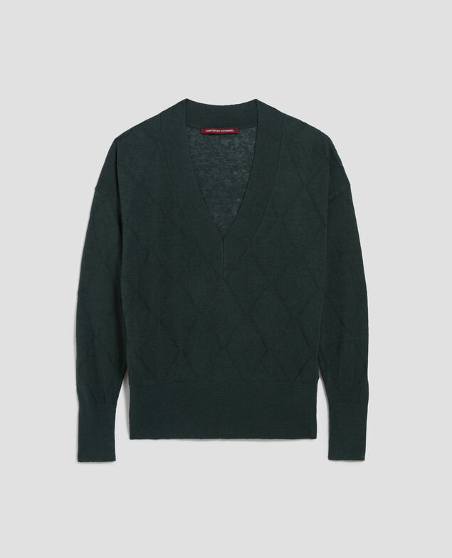 Pull col V à manches longues J590 spruce green