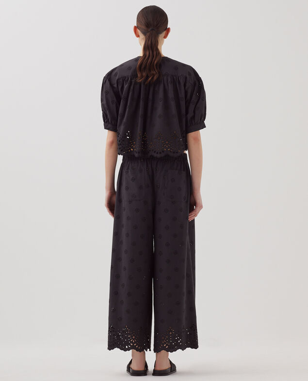 Pantalon ample broderie anglaise en coton H091 black beauty
