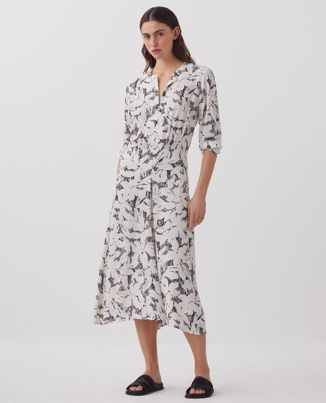 Robe longue fluide J301 flower camo ecru