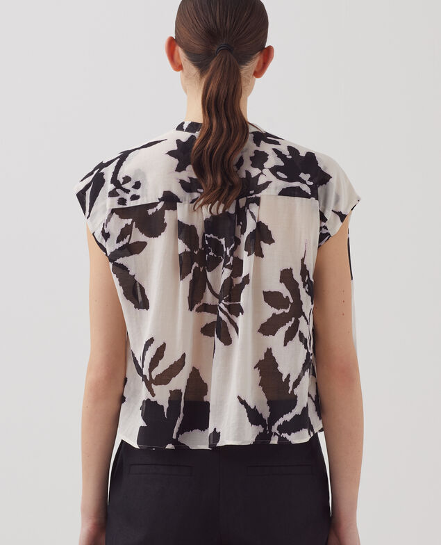 Blouse fluide sans manches en voile de coton J304 blurry fl ecru