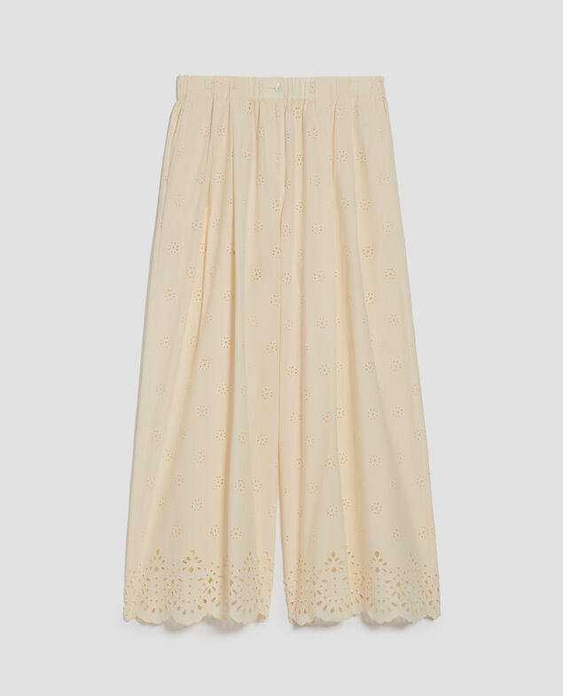 Pantalon ample broderie anglaise en coton I307 ecru