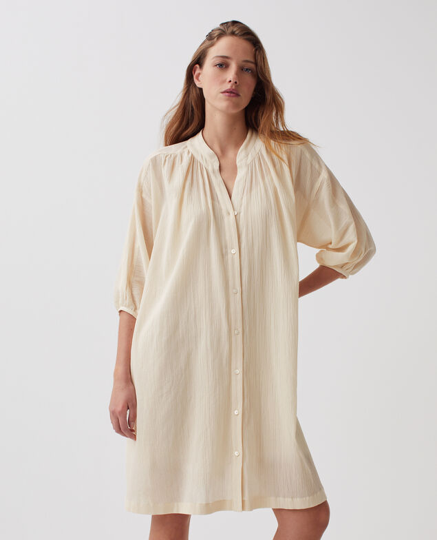 Robe ample courte en coton froissé J300 natural