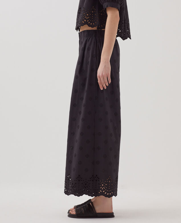 Pantalon ample broderie anglaise en coton H091 black beauty