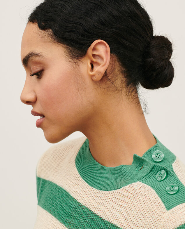 Pull manches courtes en lin 0551 pine green stripes