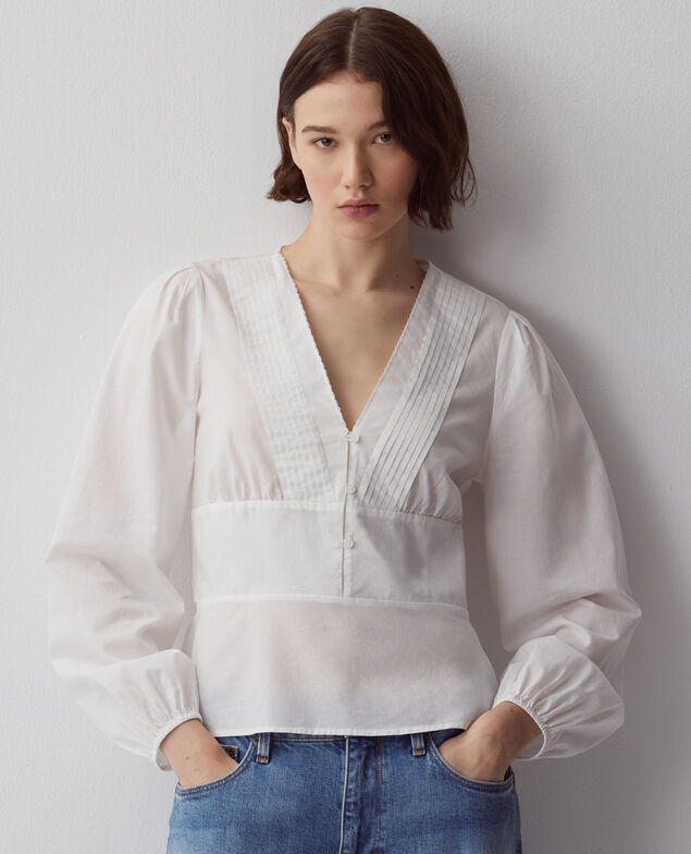Blouse col V en coton H013 gardenia
