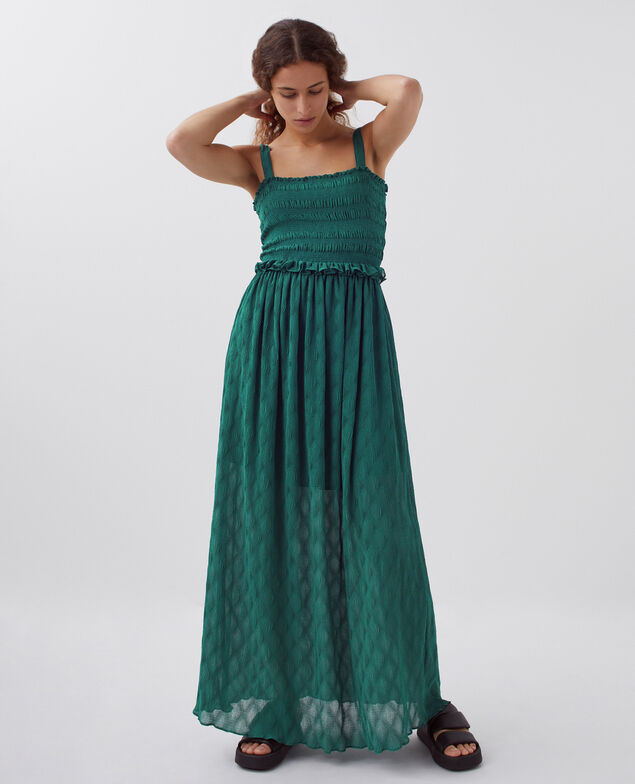 Robe longue fluide à smocks H644 spruced-up blue
