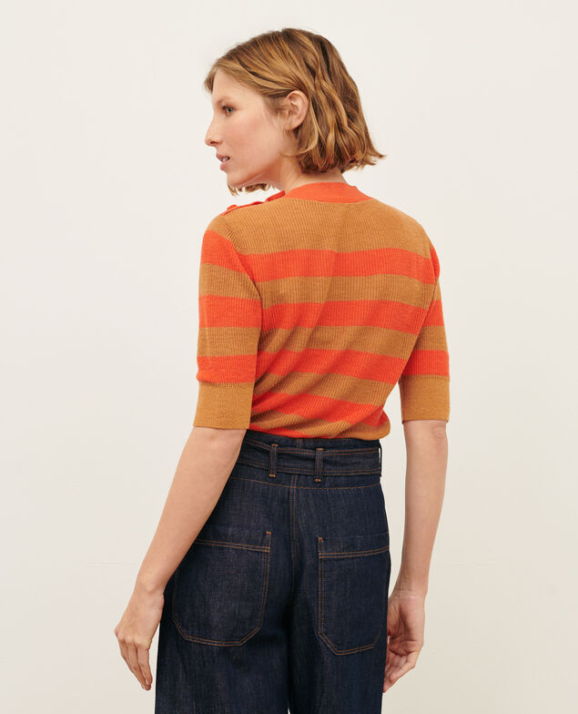 Pull manches courtes en lin 0240 tiger lily stripes