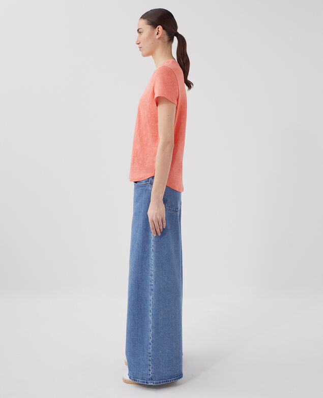 T-shirt col V en lin SARAH U120 pink