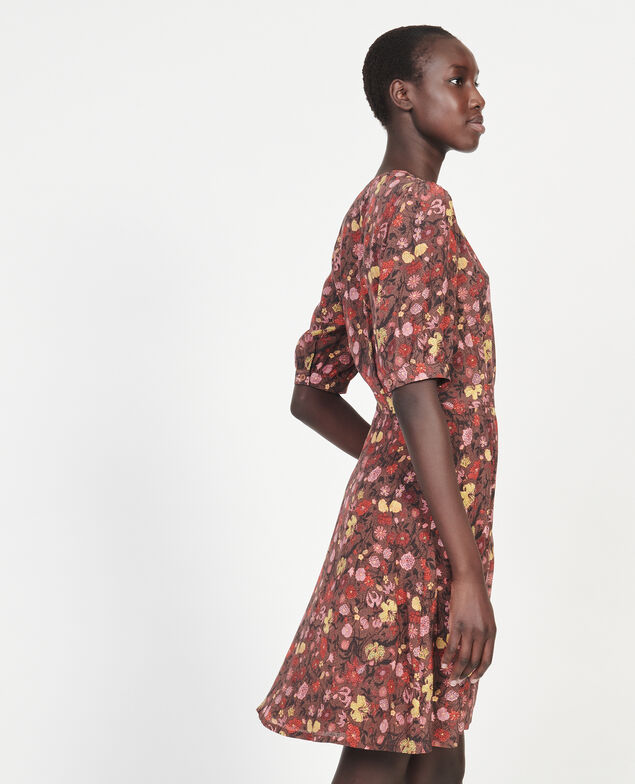 Robe cache-cœur courte en soie fleurie Print eden tortoiseshell