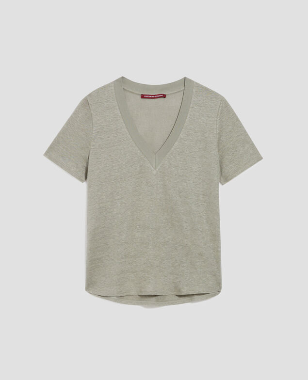 T-shirt col V en lin SARAH H050 vetiver