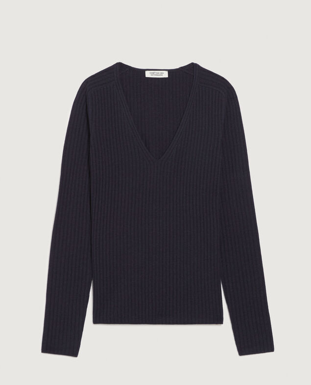 Pull col V en laine mérinos H695 night sky
