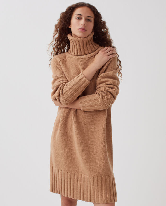 Robe pull col roulé en laine I321 camel