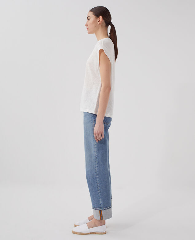 T-shirt boxy en lin KARO U010 off white