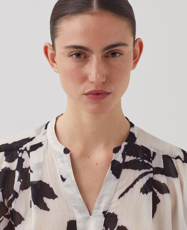 Blouse fluide sans manches en voile de coton J304 blurry fl ecru