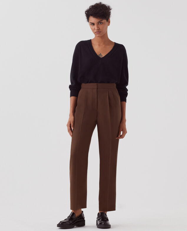Pantalon à plis en laine CAMILLE I390 coffee bean