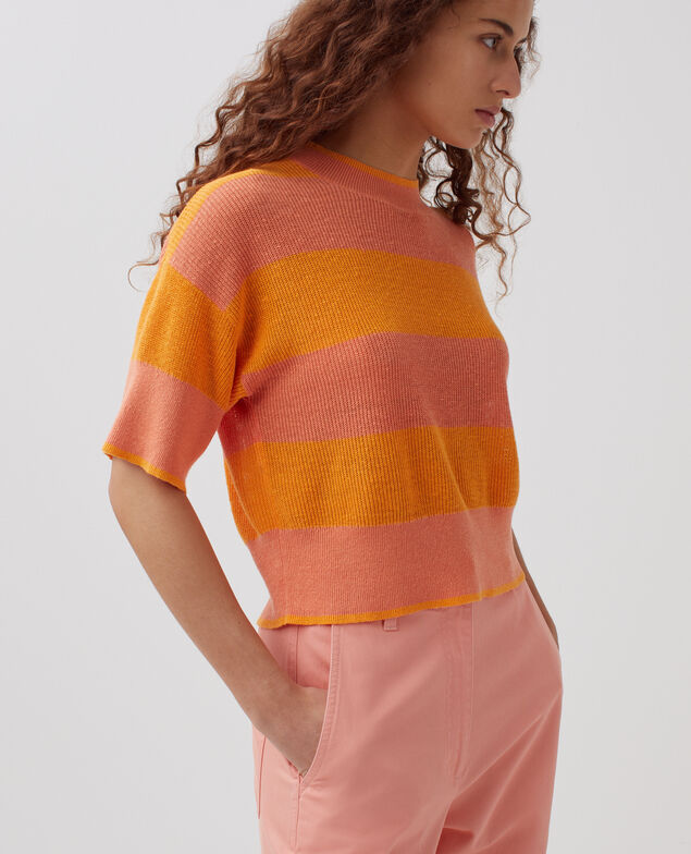 Pull cropped à manches courtes en lin H230 large sheen