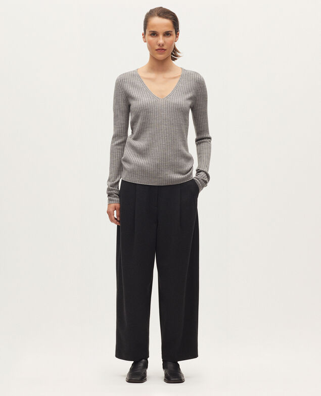 Pull col V en laine mérinos K070 mel gray