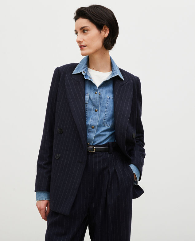 Blazer croisé en laine Stripes night sky